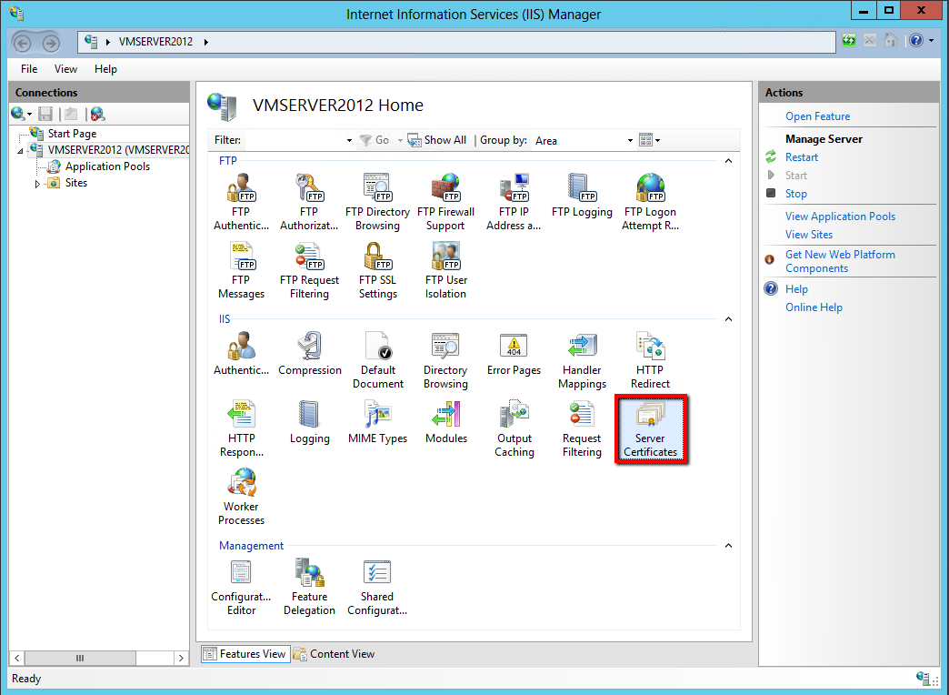 IIS Manager Server Certificates