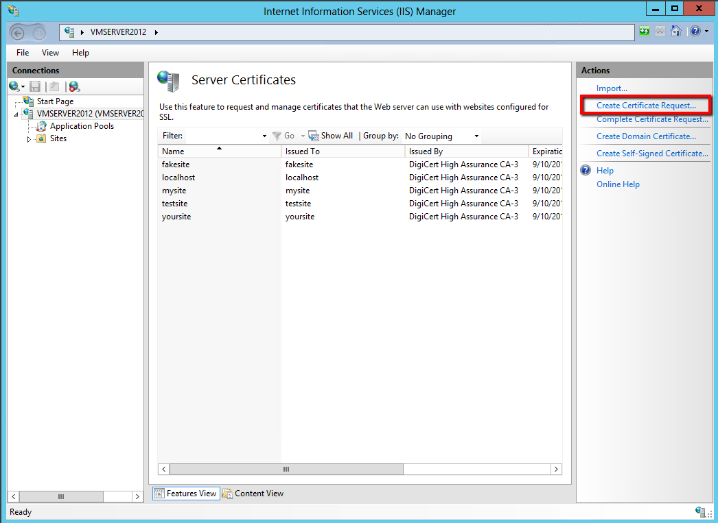 IIS Manager Create Certificate Request