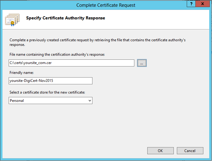 IIS Manager Complete Certificate Request