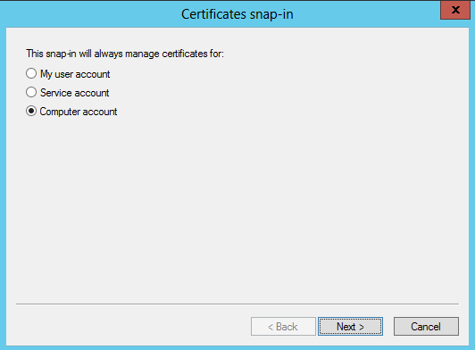IIS8 Certificates Snap-in Window