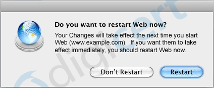 Mac OS X Do you want to restart Web Now