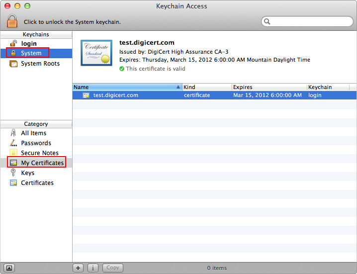 Keychain Manager System, My Certificates