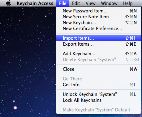 Keychain Manager System, File > Import Items