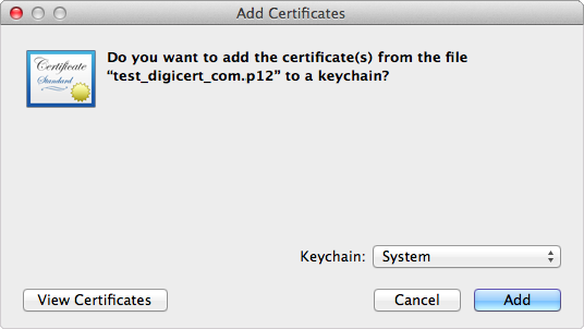P12 file - Add Certificates System Keychain