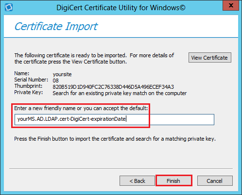 DigiCert Certificate Utility for Windows - Certificate Import wizard