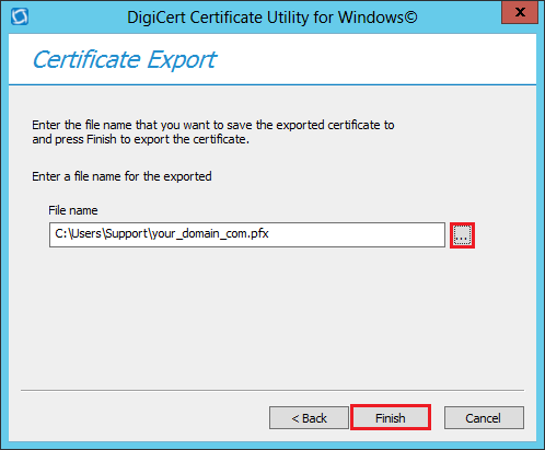 DigiCert Certificate Utility for Windows - Certificate Export wizard