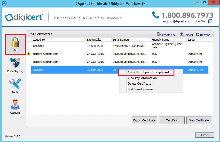 DigiCert Certificate Utility for Windows