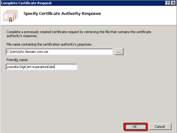 IIS 7 Specify Certificate Authority Response