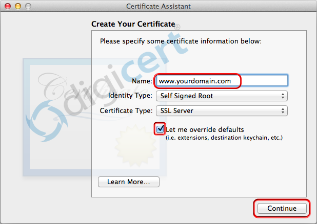 Create Certificate Identity Override Defaults