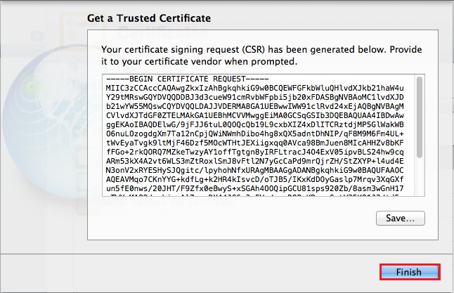 Mac OS X Mavericks Server App, Get a Trusted Certificate Finish