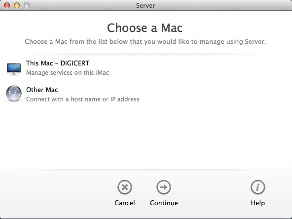 Mac OS X Mavericks Select Servername