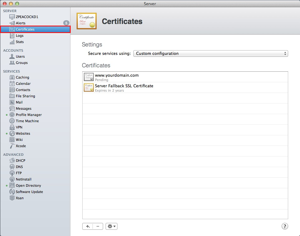 Mac OS X Mavericks Server App Certificates
