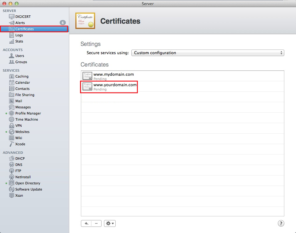 Mac OS X Mavericks Open Certificates page