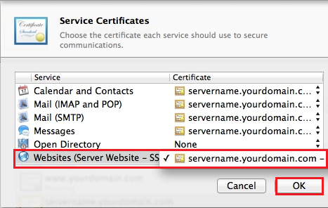 Mac OS X Mavericks, Assign Certificate to Website