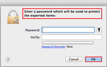 Mac Mavericks Create Password for Export