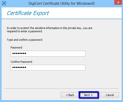 Export Certificate Password