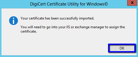 DigiCert Certificate Utility Import Successful