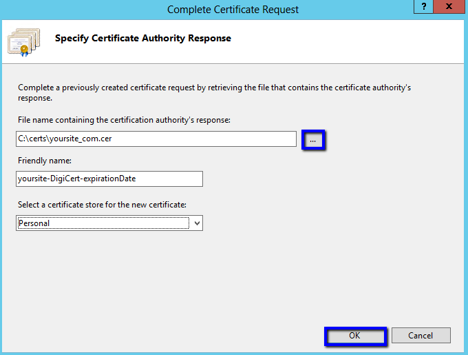 IIS 8 Specify Certificate Authority Response