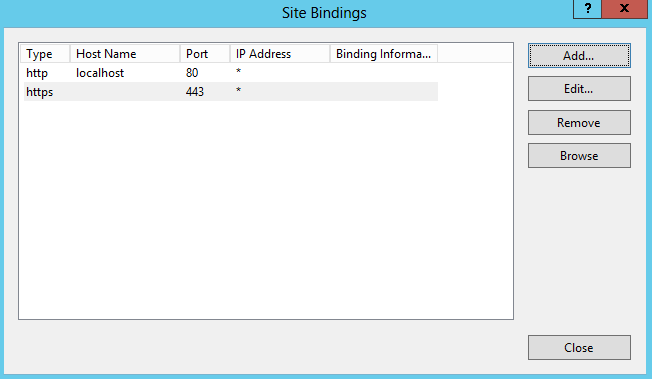 IIS 8 site bindings window