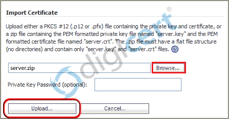 Sonicwall SSL Certificate Installation. Import Certificate button.