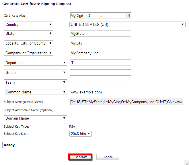 Sonicwall CSR Creation - Enter CSR details.