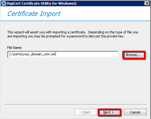 DigiCert Certificate Utility Certificate Location