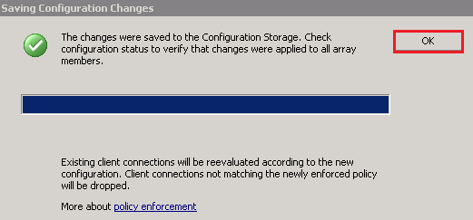 Forefront TMG Management console: Save Configuration Changes window