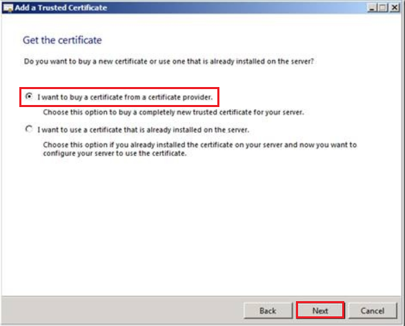 Add a Trusted Certificate wizard