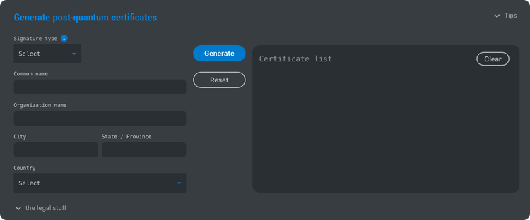 Post quantum certificate generator